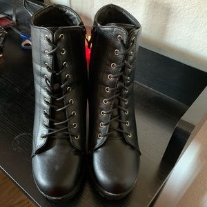 Only worn once! Black faux leather heeled boots